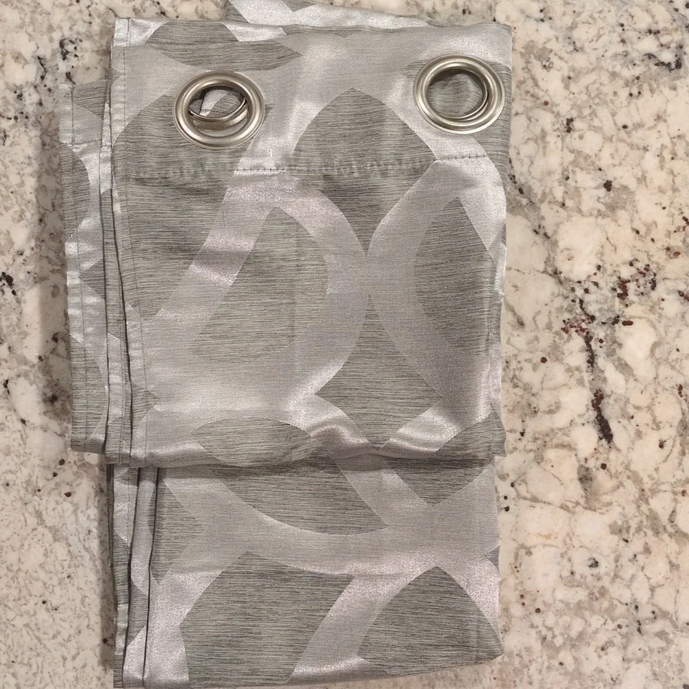 Pair of Silver & Gray Geometric Long Silver Grommets Curtain Panels 36.5